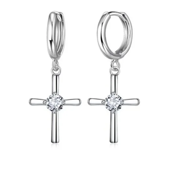 925 Sterling Silver Cross Necklace and Earrings Set Adorable Gift Ensemble - Picture 7 of 7